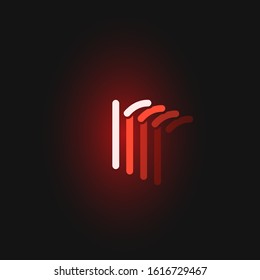 Red neon character font on black background with reflections, vector illustration