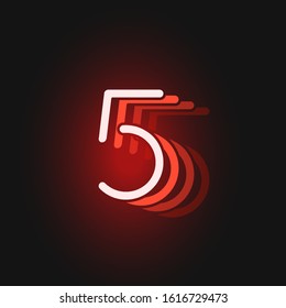 Red neon character font on black background with reflections, vector illustration
