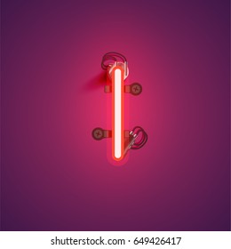 Red neon character from a font set on a purple background, vector illustration
