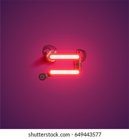 Red neon character from a font set on purple background, vector illustration