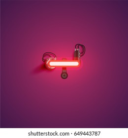 Red neon character from a font set on purple background, vector illustration