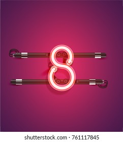 Red neon character on purple background, vector illustration