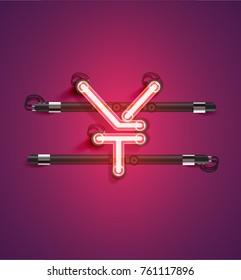 Red neon character on purple background, vector illustration