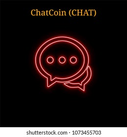 Red neon ChatCoin (CHAT) cryptocurrency symbol. Vector illustration eps10 isolated on black background