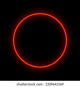 Red neon circle, frame, dark background, vector illustration.