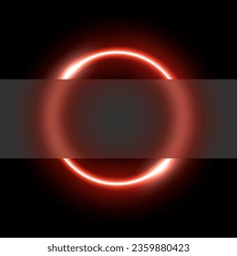 Red neon circle with glassmorphism effect vector illustration. Abstract luminous LED ring with blurred glass, shiny round frame of laser for poster or banner, futuristic techno presentation.