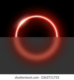 Red neon circle with glassmorphism effect vector illustration. Abstract luminous LED ring with blurred glass, shiny round frame of laser for poster or banner, futuristic techno presentation.
