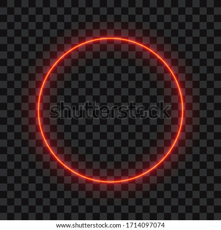 Red neon circle on transparent background, vector illustration.