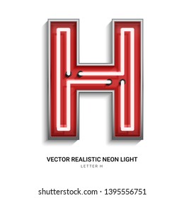 Red neon Colorful on Font H. All elements are Isolated on white background. 3d Realistic vector illustration