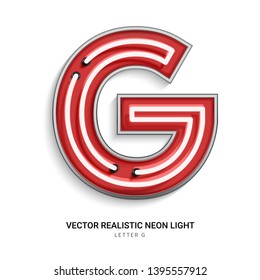Red neon Colorful on Font G. All elements are Isolated on white background. 3d Realistic vector illustration