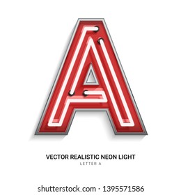 Red neon Colorful on Font A. All elements are Isolated on white background. 3d Realistic vector illustration
