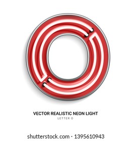 Red neon Colorful on Font O. All elements are Isolated on white background. 3d Realistic vector illustration