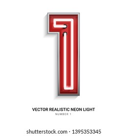 Red Neon Colorful On Number 1. All Elements Are Isolated On White Background. 3d Realistic Vector Illustration