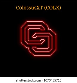 Red neon ColossusXT (COLX) cryptocurrency symbol. Vector illustration eps10 isolated on black background