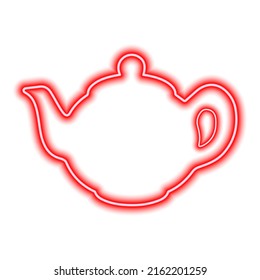 Red neon contour of the teapot. Simple vector illustration on white background. One object