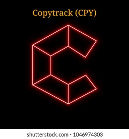 Red neon Copytrack (CPY) cryptocurrency symbol. Vector illustration eps10 isolated on black background