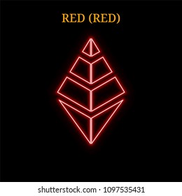 Red neon RED (RED) cryptocurrency symbol. Vector illustration eps10 isolated on black background