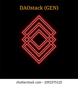 Red neon DAOstack (GEN) cryptocurrency symbol. Vector illustration eps10 isolated on black background