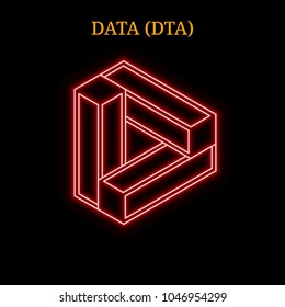 Red neon DATA (DTA) cryptocurrency symbol. Vector illustration eps10 isolated on black background