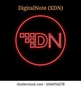 Red neon DigitalNote (XDN) cryptocurrency symbol. Vector illustration eps10 isolated on black background
