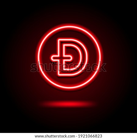 Red neon Dogecoin (Doge) cryptocurrency symbol. Vector illustration eps10 isolated. Red neon Dogecoin coin Vector. Neon cryptocerrency icon. Vector illustration.