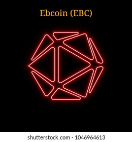 Red neon Ebcoin (EBC) cryptocurrency symbol. Vector illustration eps10 isolated on black background