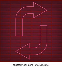 Red neon effect arrow with dark brick and shine bright effect. can use for neon box, signboard, icon, sign, resources, elements, collection, symbol, logo