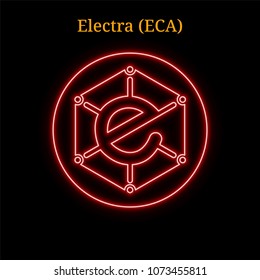 Red neon Electra (ECA) cryptocurrency symbol. Vector illustration eps10 isolated on black background