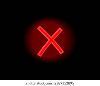 Red neon element in cartoon style. This red neon symbol of set feature a bold cross on a sleek black background. Vector illustration.