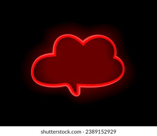 Red neon element in cartoon style. This red neon symbol of set showcasing a cloud for messages on a dark black backdrop. Vector illustration.