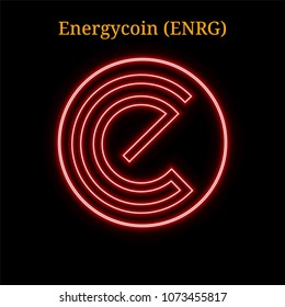 Red neon Energycoin (ENRG) cryptocurrency symbol. Vector illustration eps10 isolated on black background