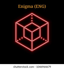 Red neon Enigma (ENG) cryptocurrency symbol. Vector illustration eps10 isolated on black background