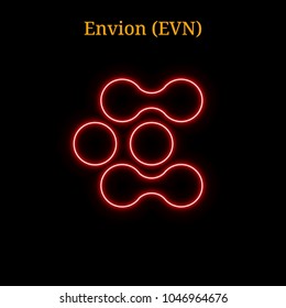 Red neon Envion (EVN) cryptocurrency symbol. Vector illustration eps10 isolated on black background