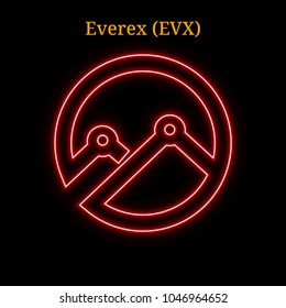 Red neon Everex (EVX) cryptocurrency symbol. Vector illustration eps10 isolated on black background