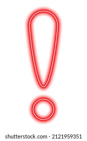 Punto de exclamación de neón rojo aislado en blanco. Ilustración del vector