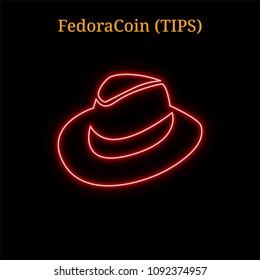 Red neon FedoraCoin (TIPS) cryptocurrency symbol. Vector illustration eps10 isolated on black background