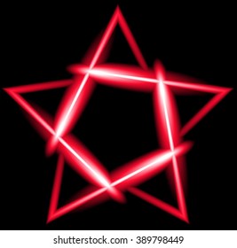 Red neon five-pointed star, black background