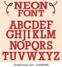 Red neon font