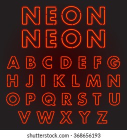 Red Neon Font Complete Alphabet And Numbers. Part 1/2
