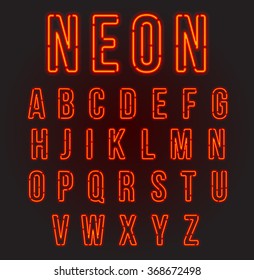 Red Neon Font, Complete Alphabet And Numbers. Part 1/2
