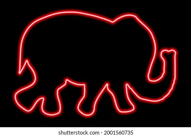 Red neon force of walking elephant on a black background. Vector illustration