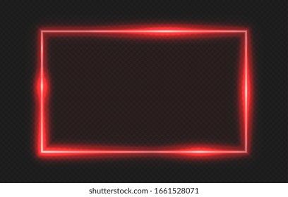 Red neon frame. Lighting banner on transparent background. Isolated glow border vector illustration