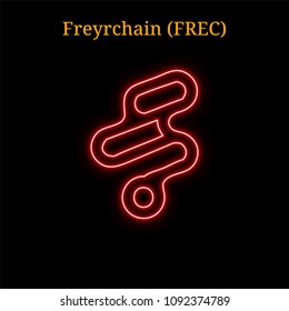 Red neon Freyrchain (FREC) cryptocurrency symbol. Vector illustration eps10 isolated on black background