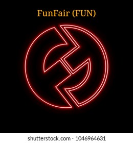 Red Neon FunFair (FUN) Cryptocurrency Symbol. Vector Illustration Eps10 Isolated On Black Background