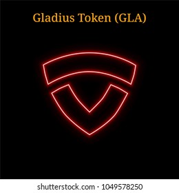Red neon Gladius Token (GLA) cryptocurrency symbol. Vector illustration eps10 isolated on black background