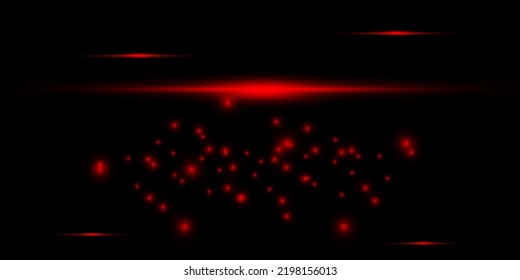 Red neon glowing beam of light exploded, star, explosion with dust and sparkles on a transparent background.