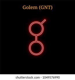 Red neon Golem (GNT) cryptocurrency symbol. Vector illustration eps10 isolated on black background