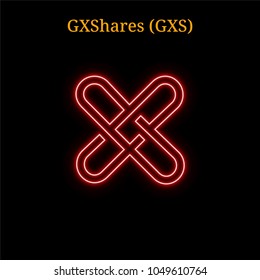 Red neon GXShares (GXS) cryptocurrency symbol. Vector illustration eps10 isolated on black background