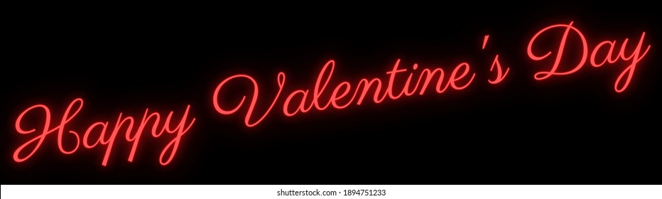 Red Neon Happy Valentines day. Hand drawn brush . Design for holiday greeting card and invitation of the wedding, Valentines day and love day. Typography poster. Romantic quote postcard template.