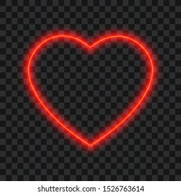 Red Neon Heart On Transparent Background, Vector Illustration.